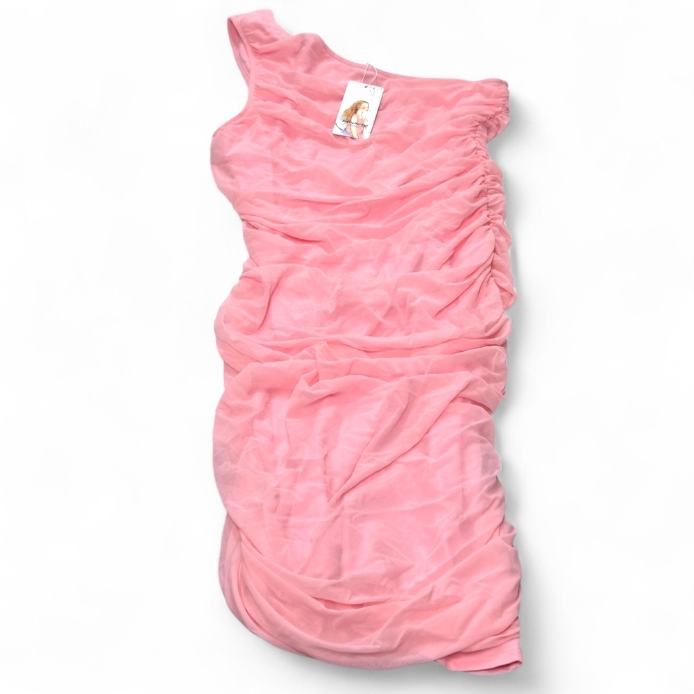 PrettyGarden Chic One Shoulder Asymmetrical Pink Party Cocktail Dress Sz L NWT - Picture 4 of 10